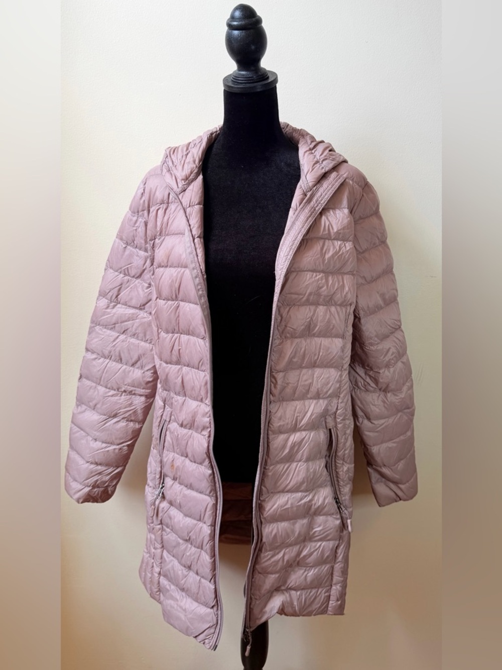 Pink Puffer Coat Long Quilted Cozy Winter M Trendy Streetwear Oversized Jacket